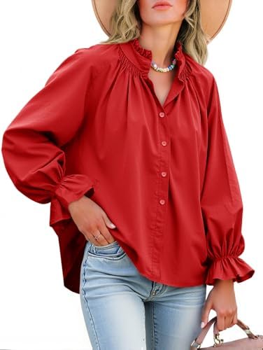 Cotton Puff Sleeve Button Down Blouse