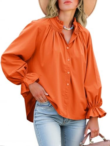 Cotton Puff Sleeve Button Down Blouse