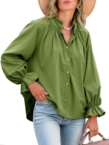 Cotton Puff Sleeve Button Down Blouse