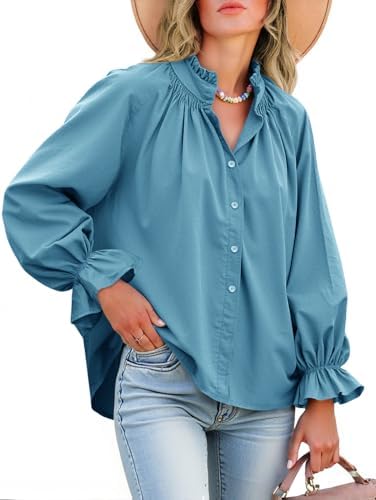 Cotton Puff Sleeve Button Down Blouse