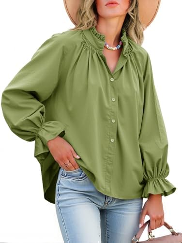Cotton Puff Sleeve Button Down Blouse