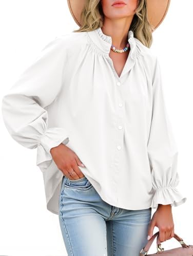 Cotton Puff Sleeve Button Down Blouse