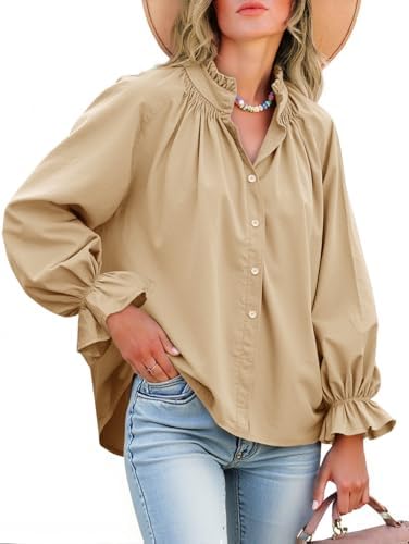 Cotton Puff Sleeve Button Down Blouse