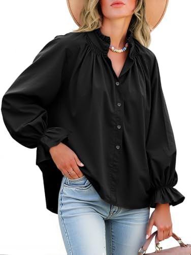 Cotton Puff Sleeve Button Down Blouse