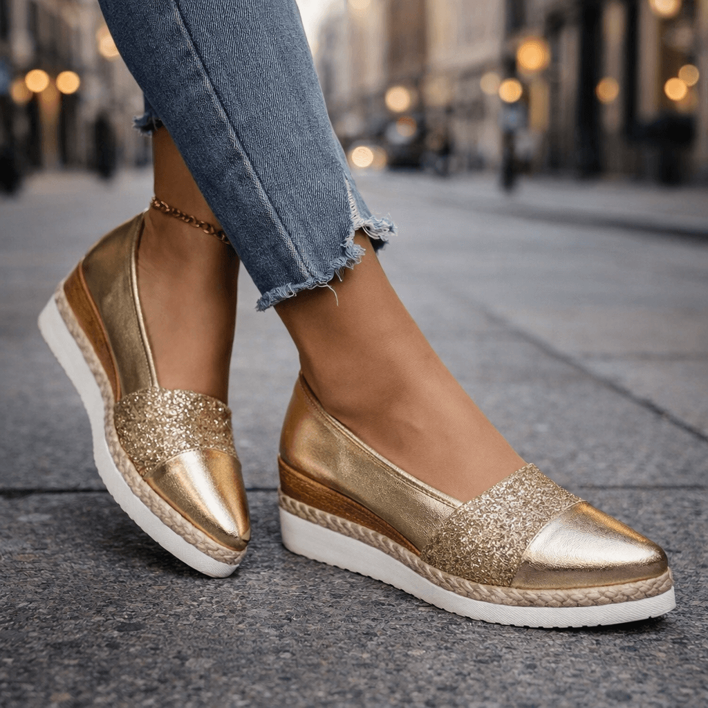 Glitter Wedge Slip-On Sneakers