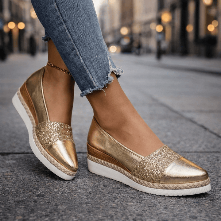Glitter Wedge Slip-On Sneakers