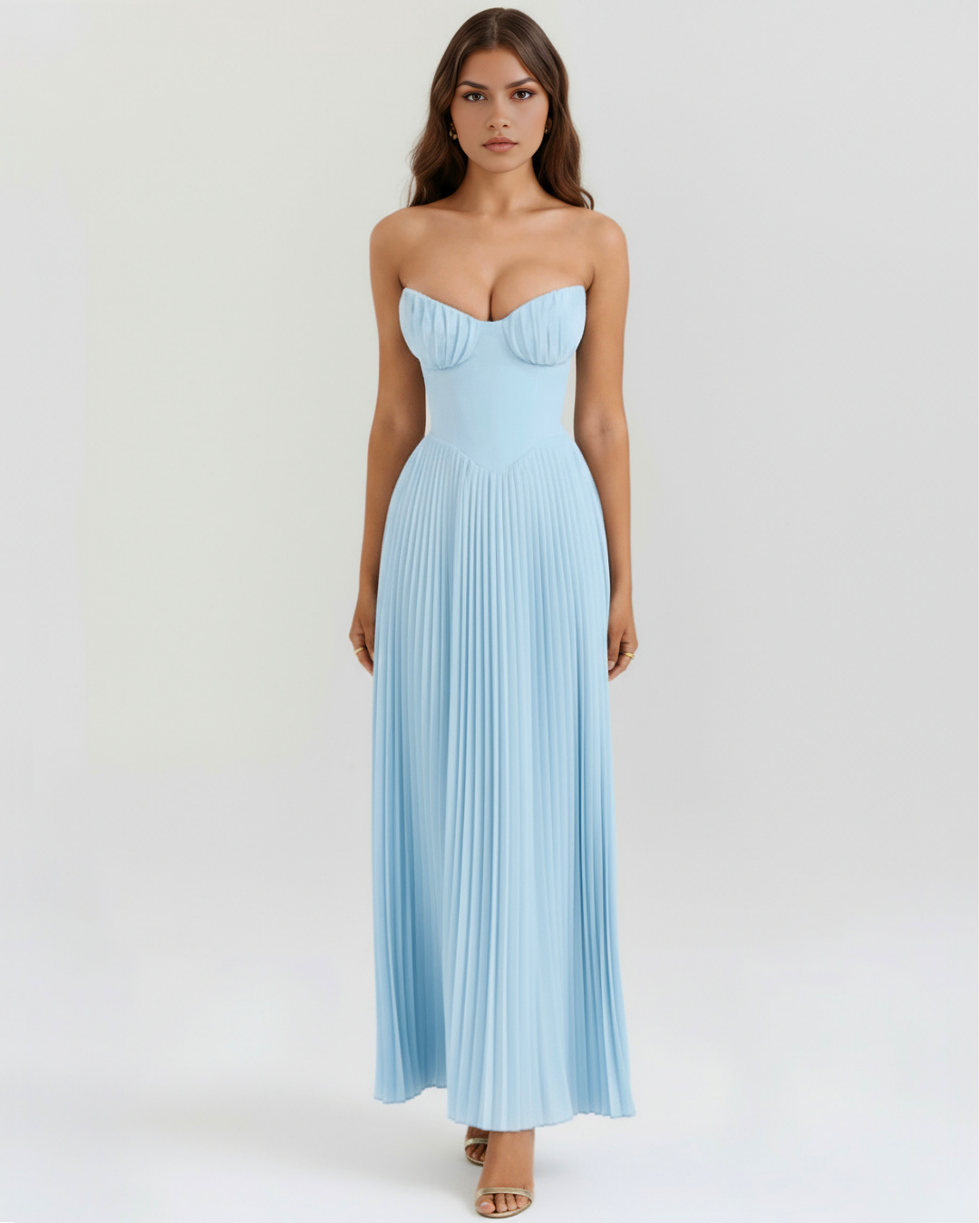 Ocean Blue Pleated Maxi Dress