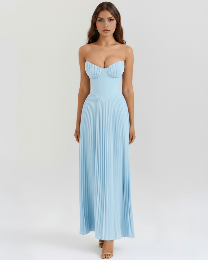 Ocean Blue Pleated Maxi Dress