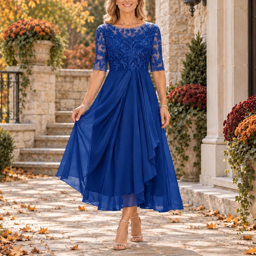 Lace Bodice Draped Midi Dress