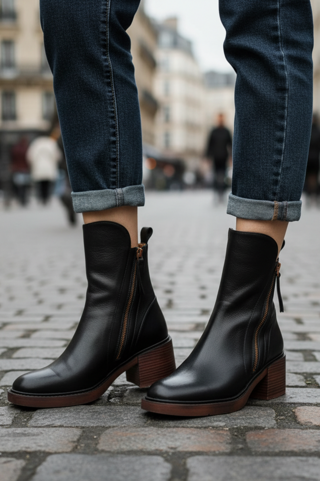 Leather Boots with Block Heels