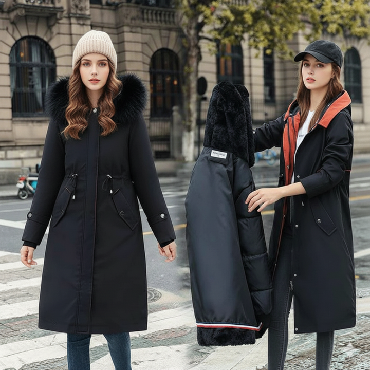 Women's Winter Jacket with Hood and Soft Fur Collar