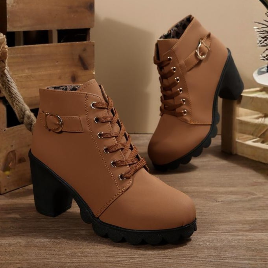 Chic Lace-Up Metal Buckle Ankle Boots