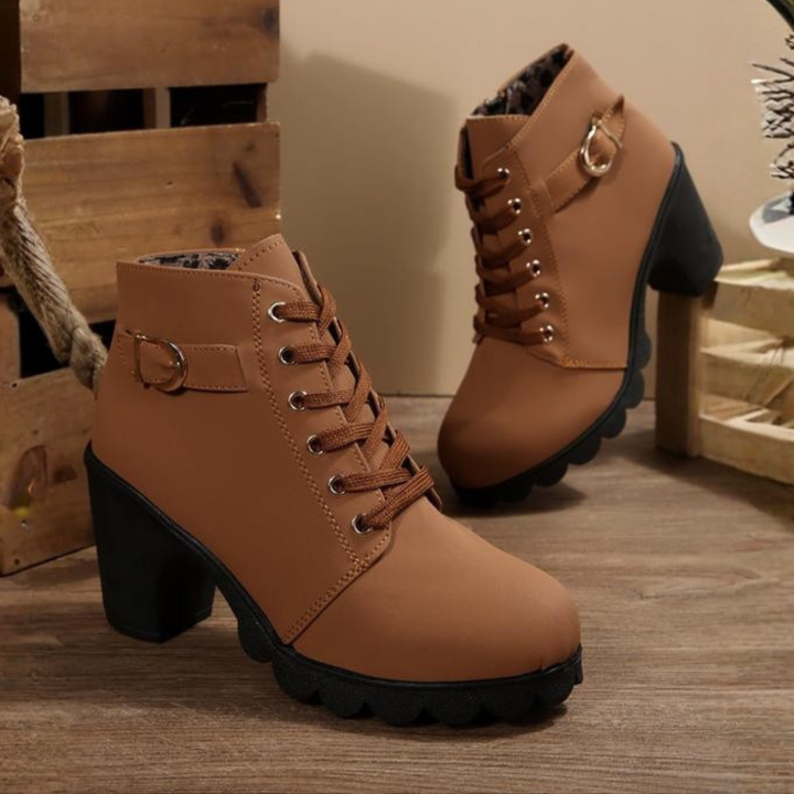 Chic Lace-Up Metal Buckle Ankle Boots