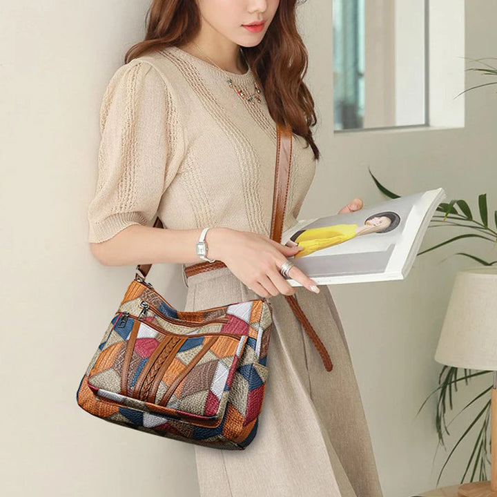 Geometric Patchwork Vegan Leather Handbag