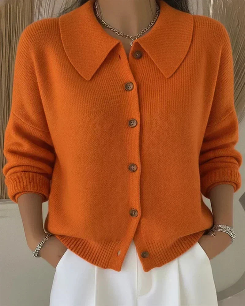 Cropped Collared Knit Cardigan