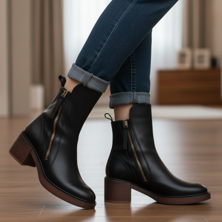 Leather Boots with Block Heels