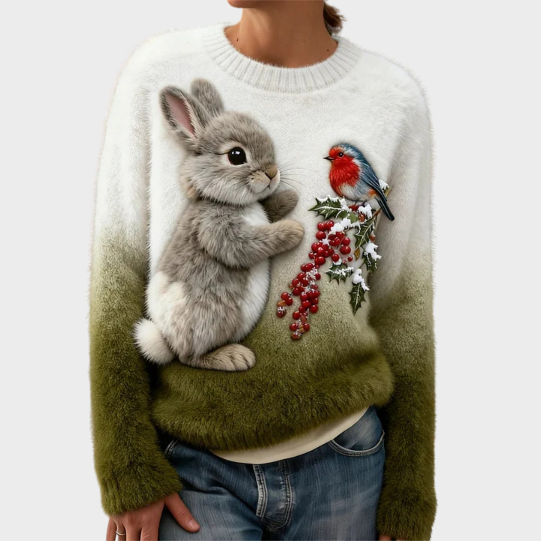 Plush Christmas Jumper with Festive Rabbit