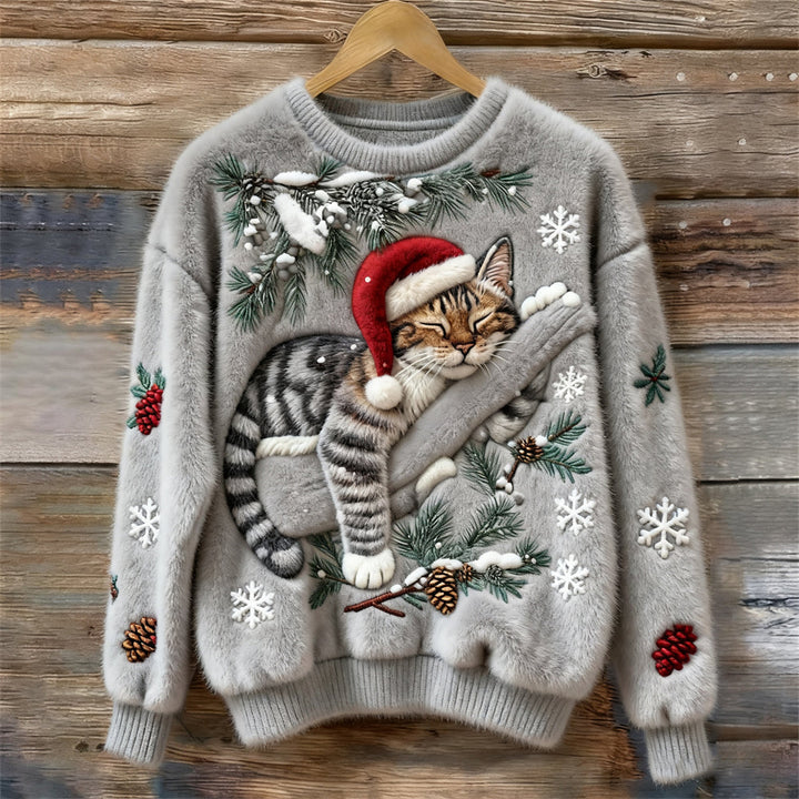 Cozy Christmas Sweater with Kitten