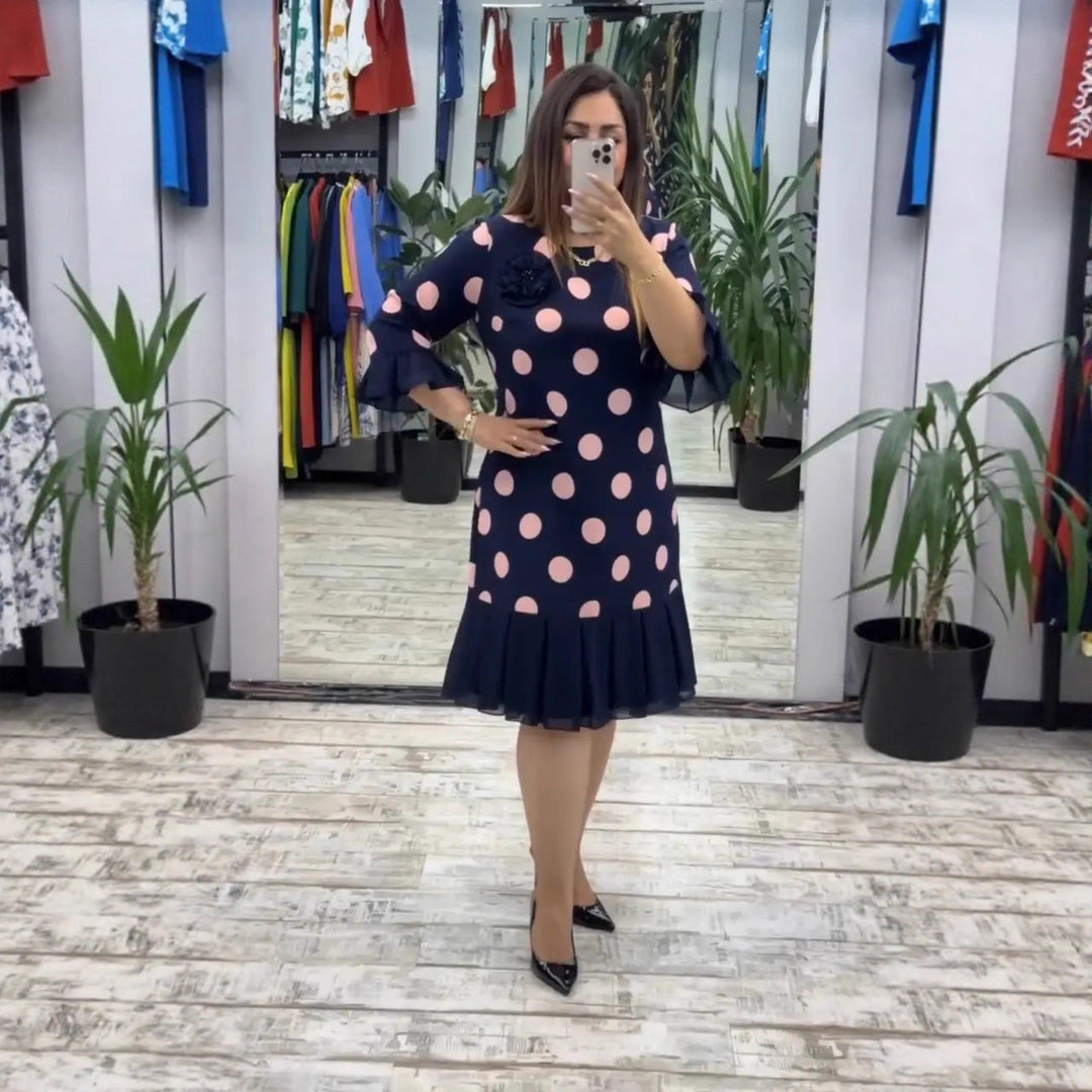 Pleated Polka Dot Midi Dress