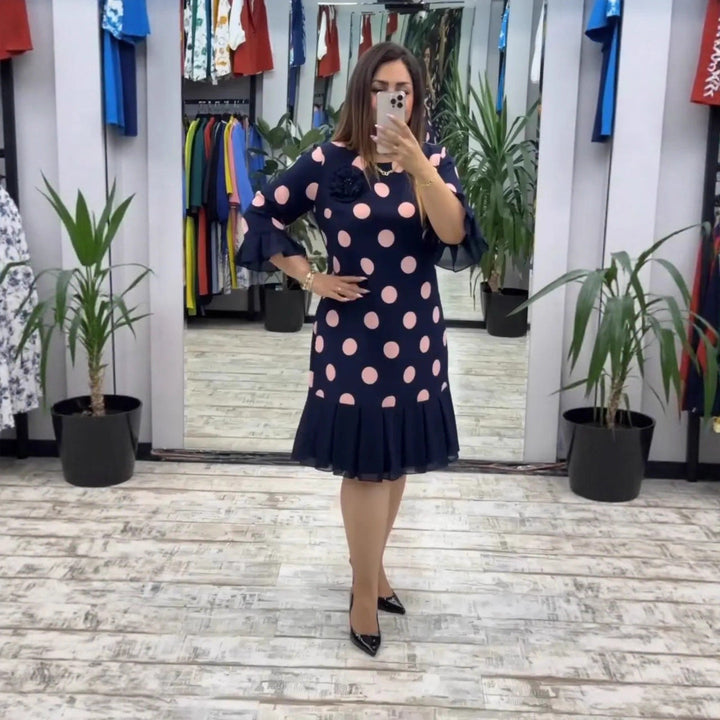 Pleated Polka Dot Midi Dress