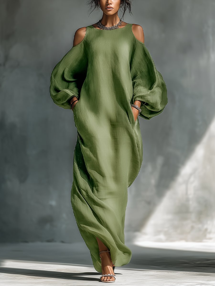 Flowing Cold Shoulder Maxi Dress