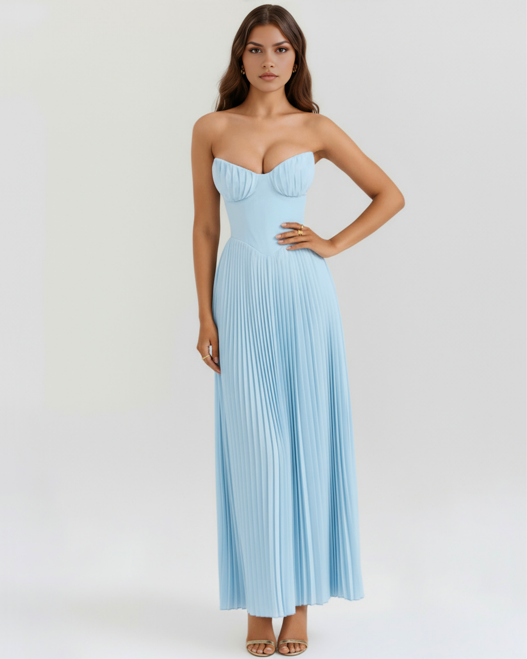 Ocean Blue Pleated Maxi Dress
