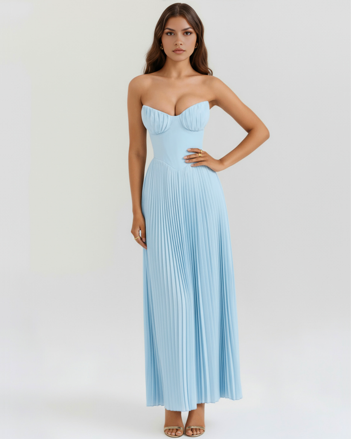 Ocean Blue Pleated Maxi Dress