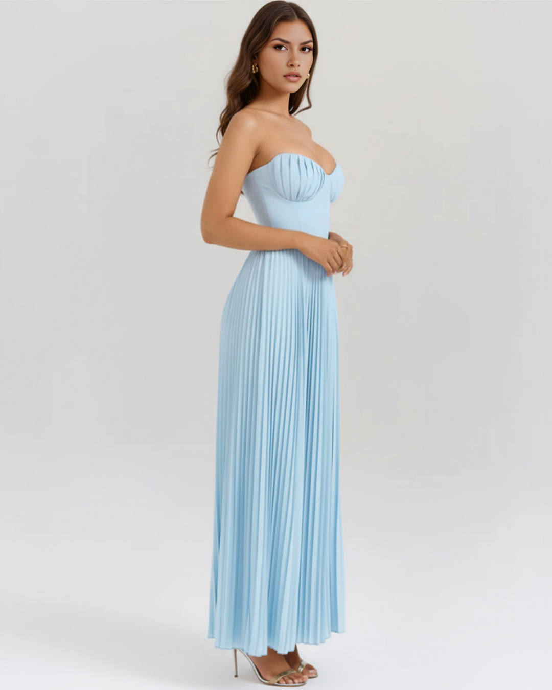 Ocean Blue Pleated Maxi Dress