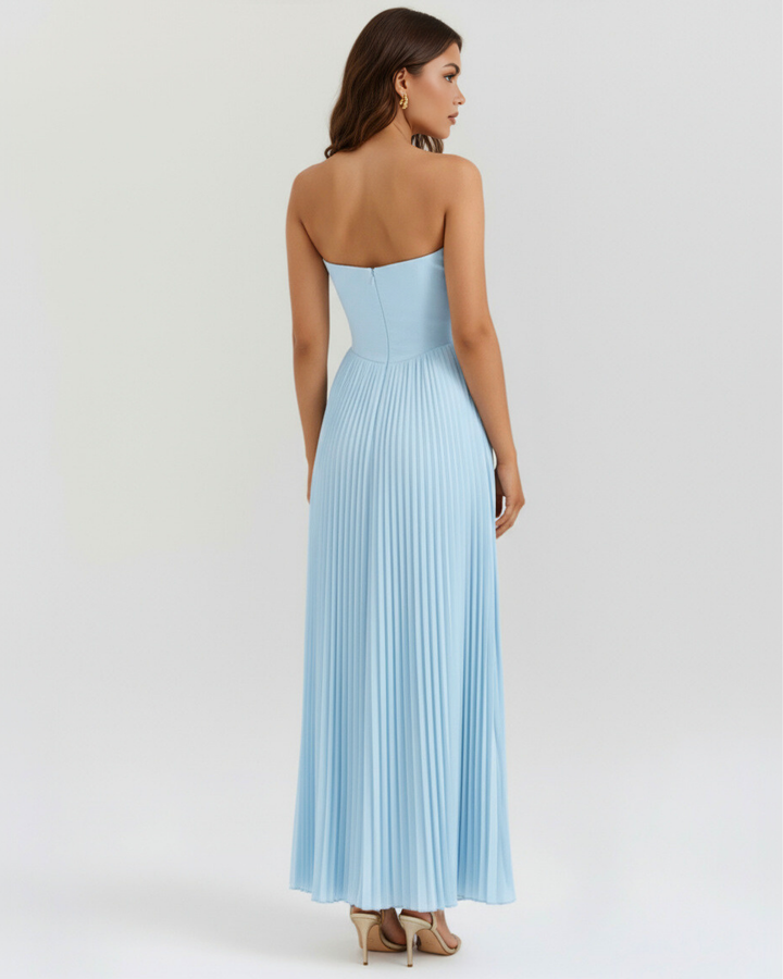 Ocean Blue Pleated Maxi Dress