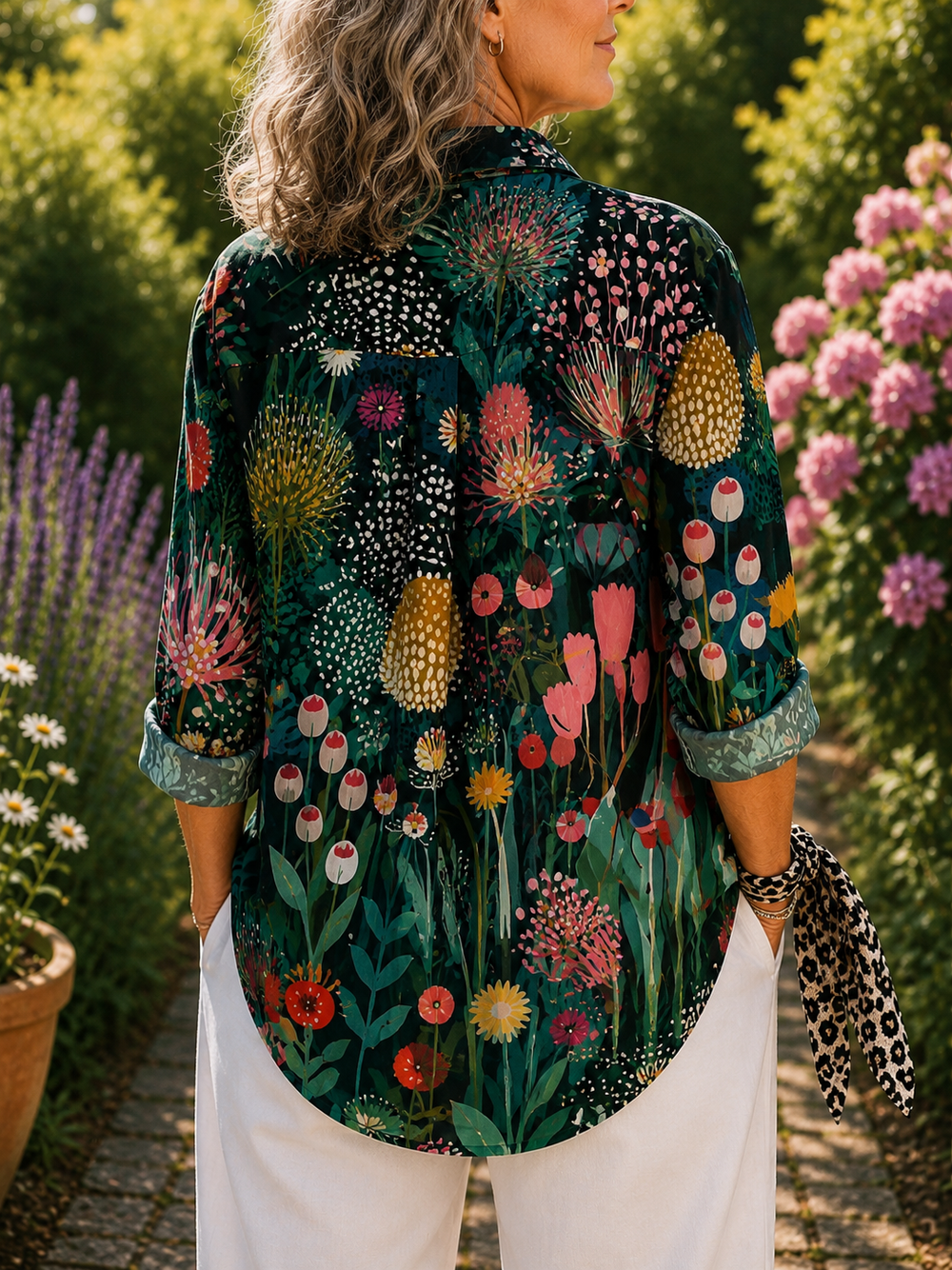 Peacock Grace Button-Up Blouse Inna