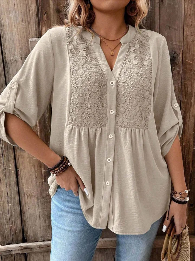 Relaxed V-Neck Button Blouse