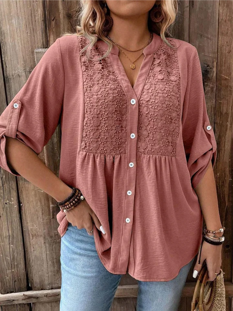 Relaxed V-Neck Button Blouse