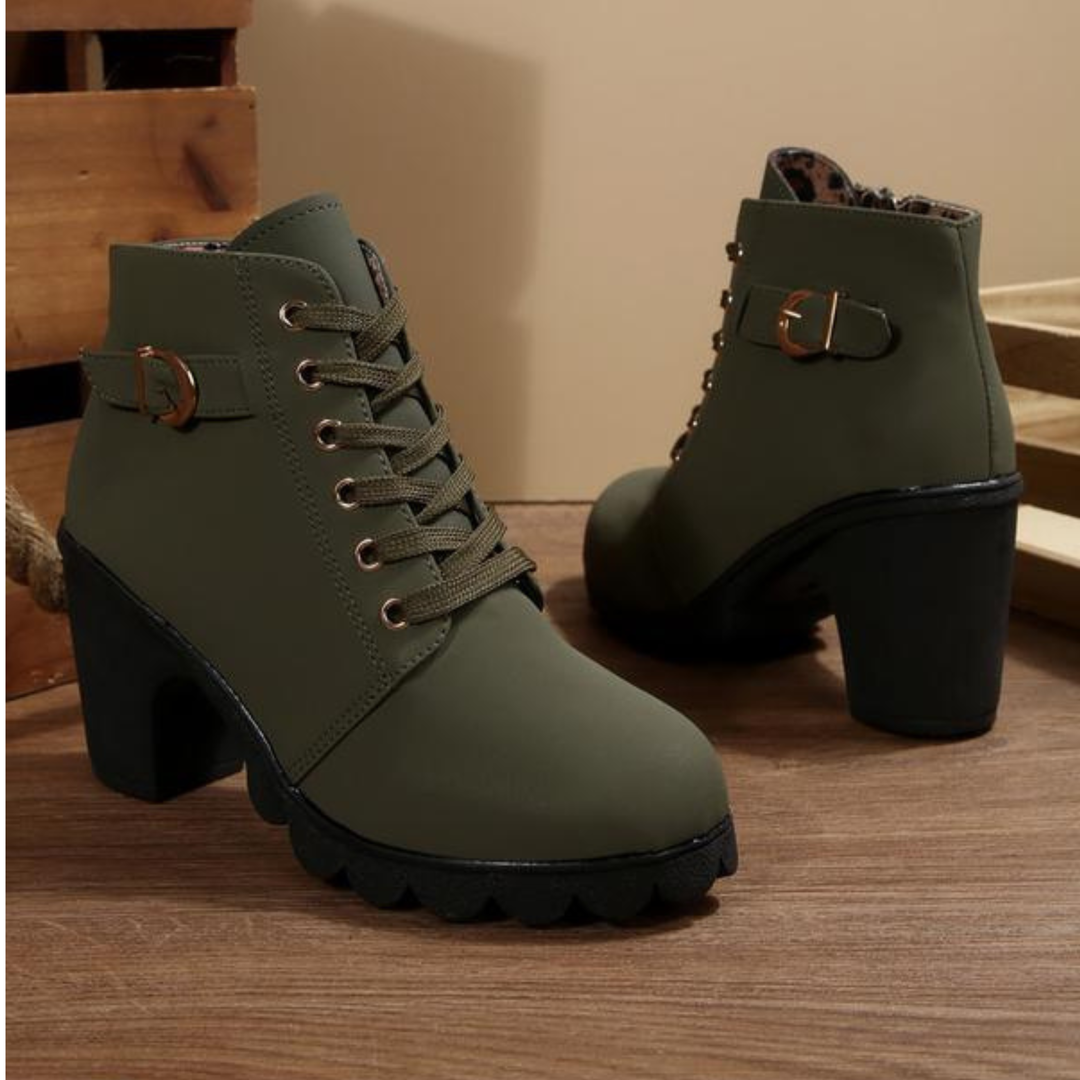 Chic Lace-Up Metal Buckle Ankle Boots