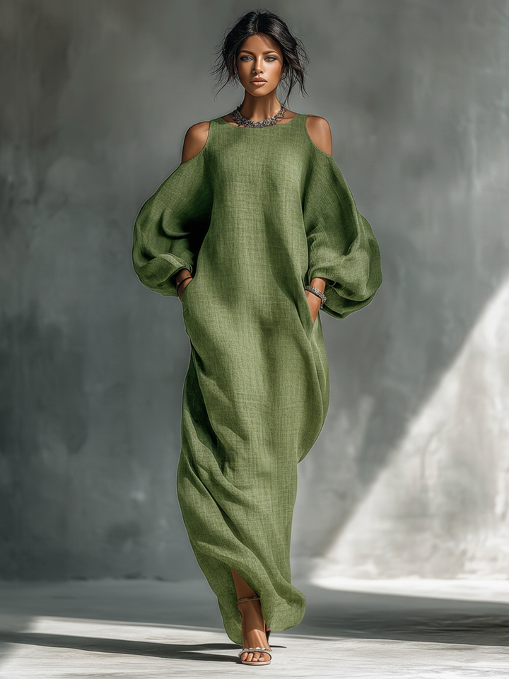 Flowing Cold-Shoulder Maxi Dress
