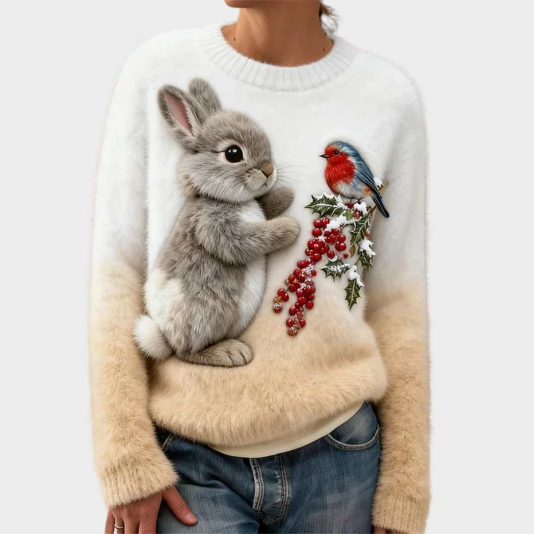 Plush Christmas Jumper with Festive Rabbit