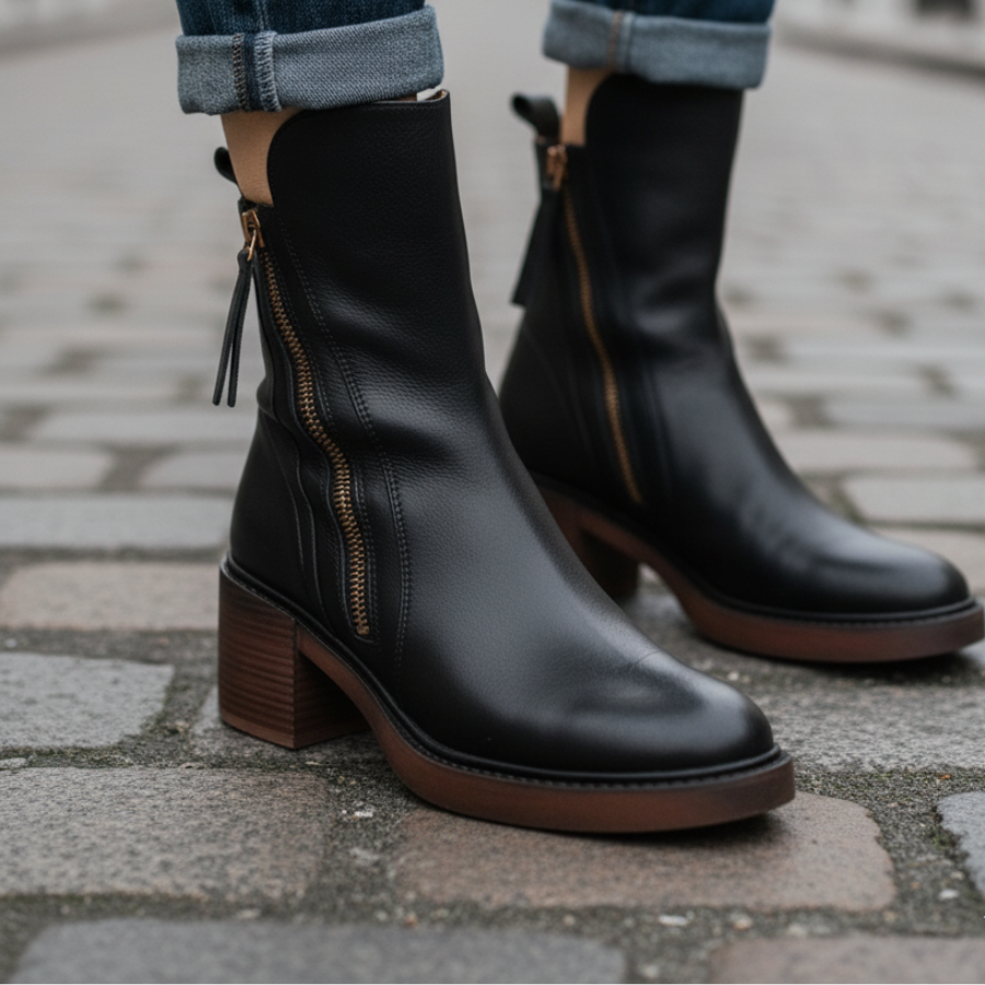 Leather Boots with Block Heels
