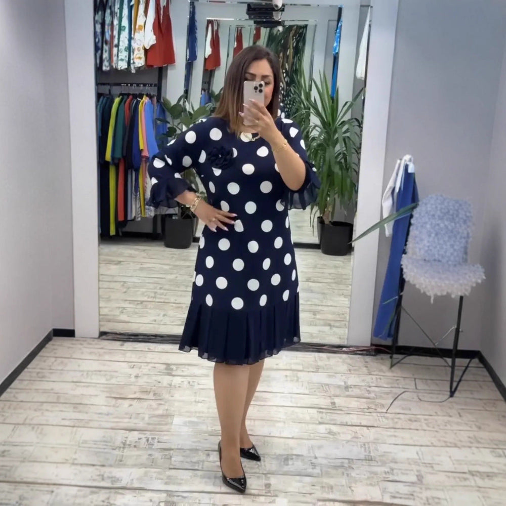 Pleated Polka Dot Midi Dress