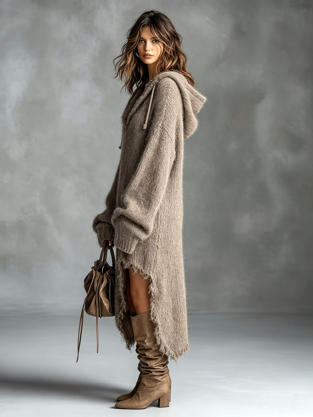 Fuzzy Knit Hooded Dress