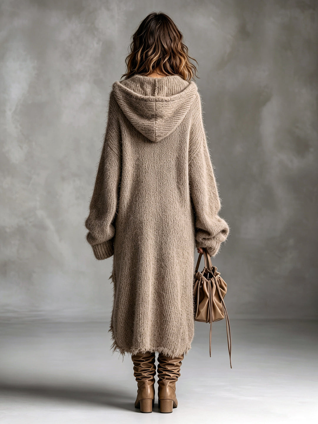 Fuzzy Knit Hooded Dress
