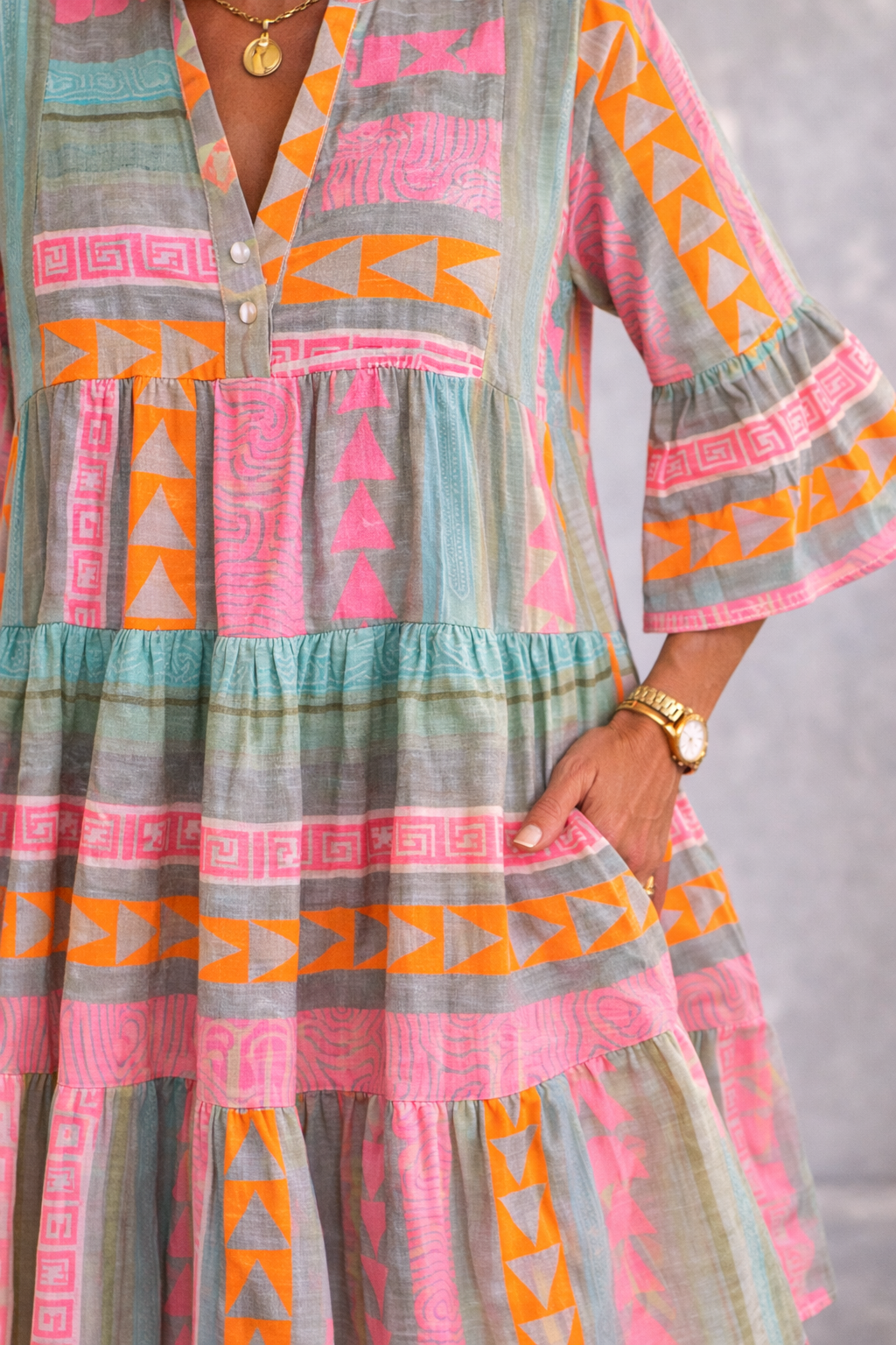 Patterned Flowing Midi Dress