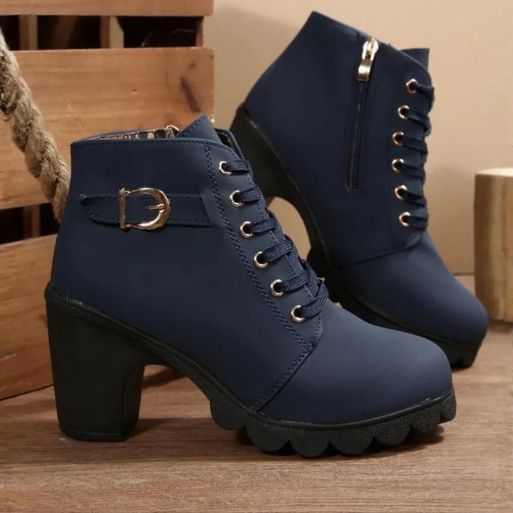 Chic Lace-Up Metal Buckle Ankle Boots