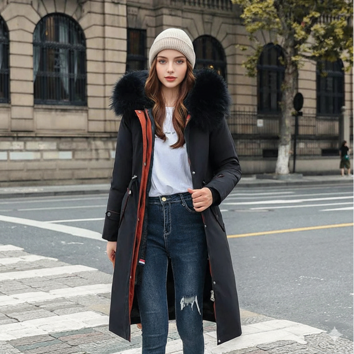 Women's Winter Jacket with Hood and Soft Fur Collar