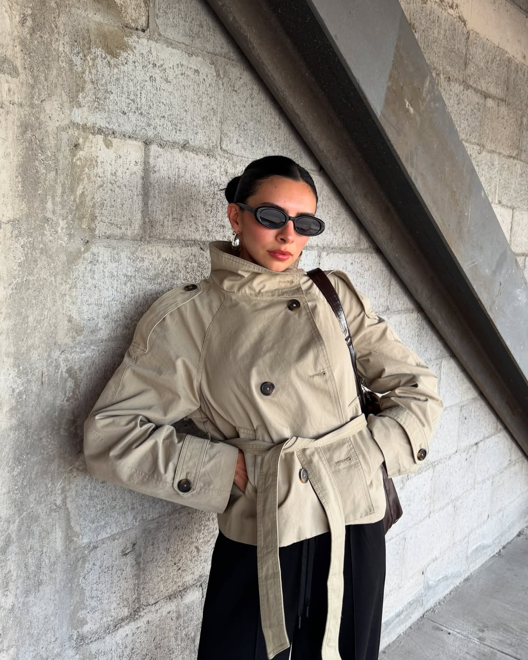 Cropped Trench Coat with Belt