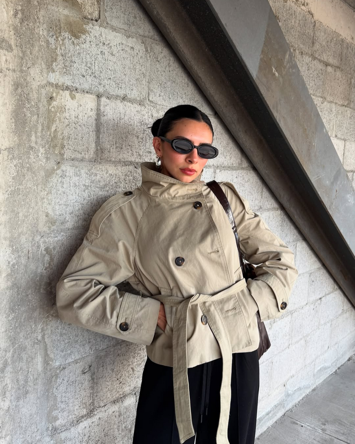 Cropped Trench Coat with Belt