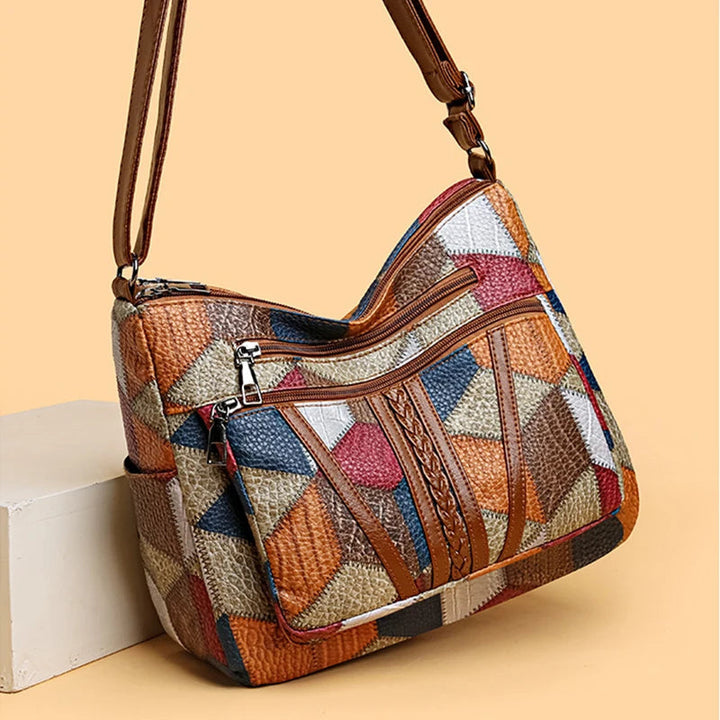 Geometric Patchwork Vegan Leather Handbag