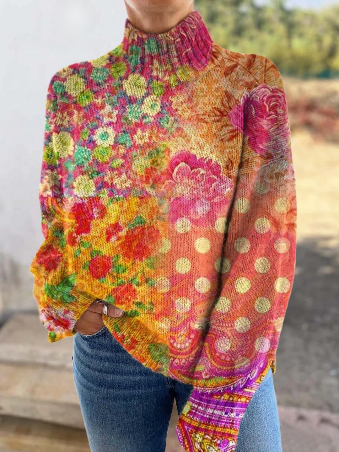 Floral Polka Dot Turtleneck