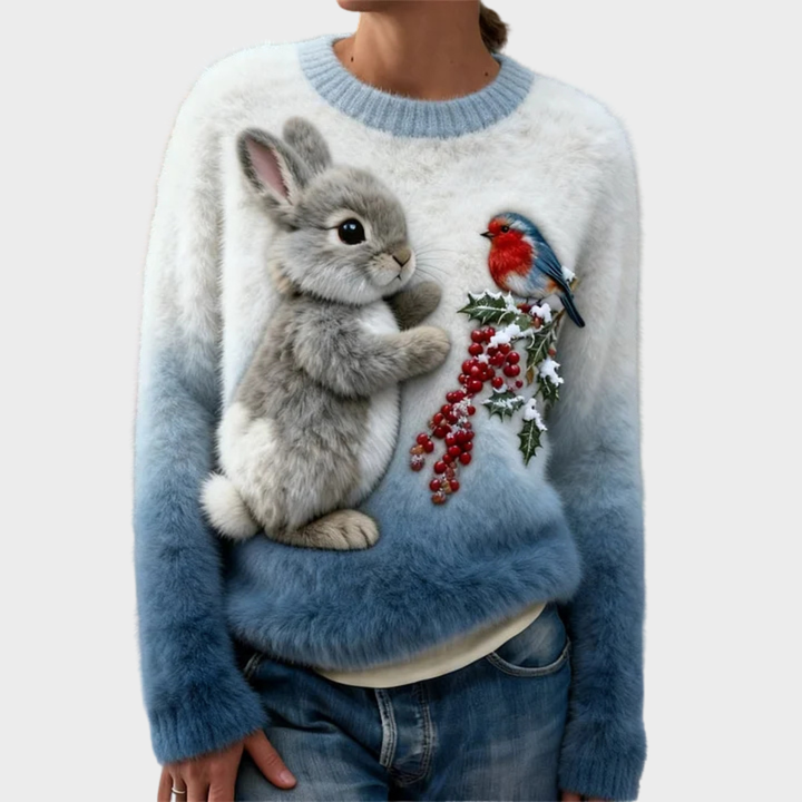 Plush Christmas Jumper with Festive Rabbit