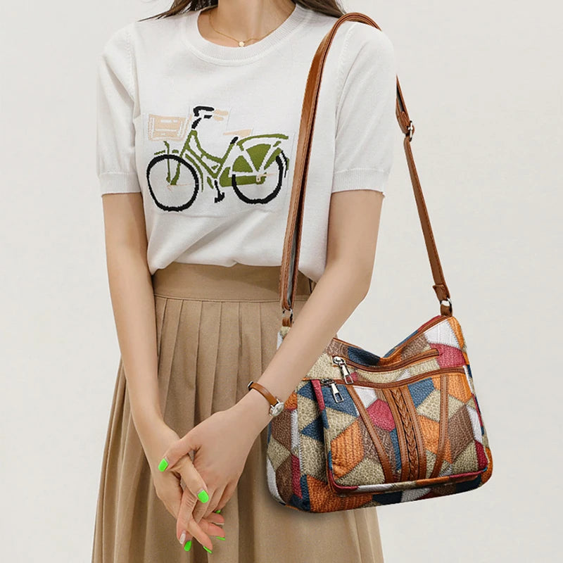 Geometric Patchwork Vegan Leather Handbag