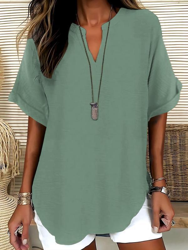 Soft-Touch Notched-Neck Blouse