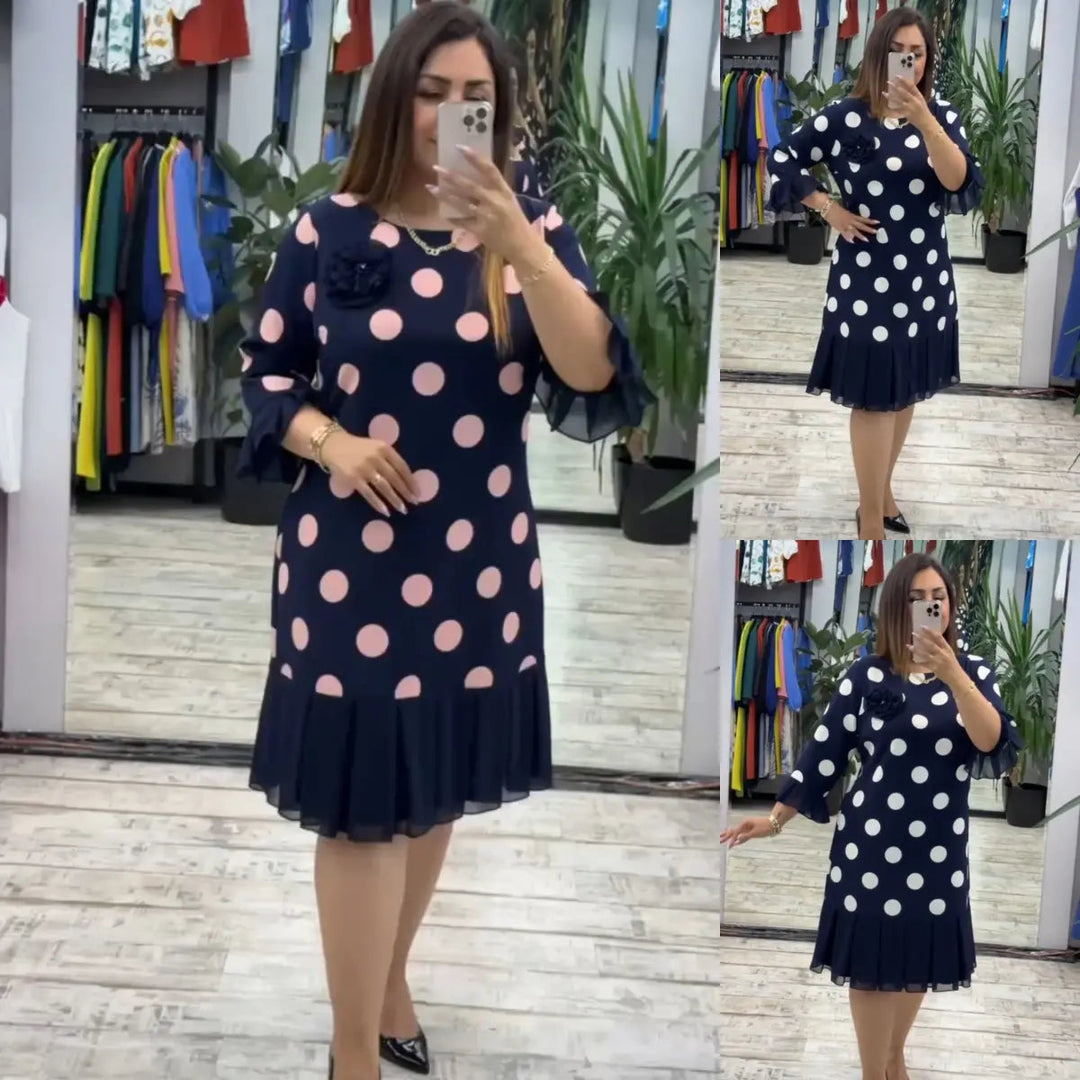 Pleated Polka Dot Midi Dress